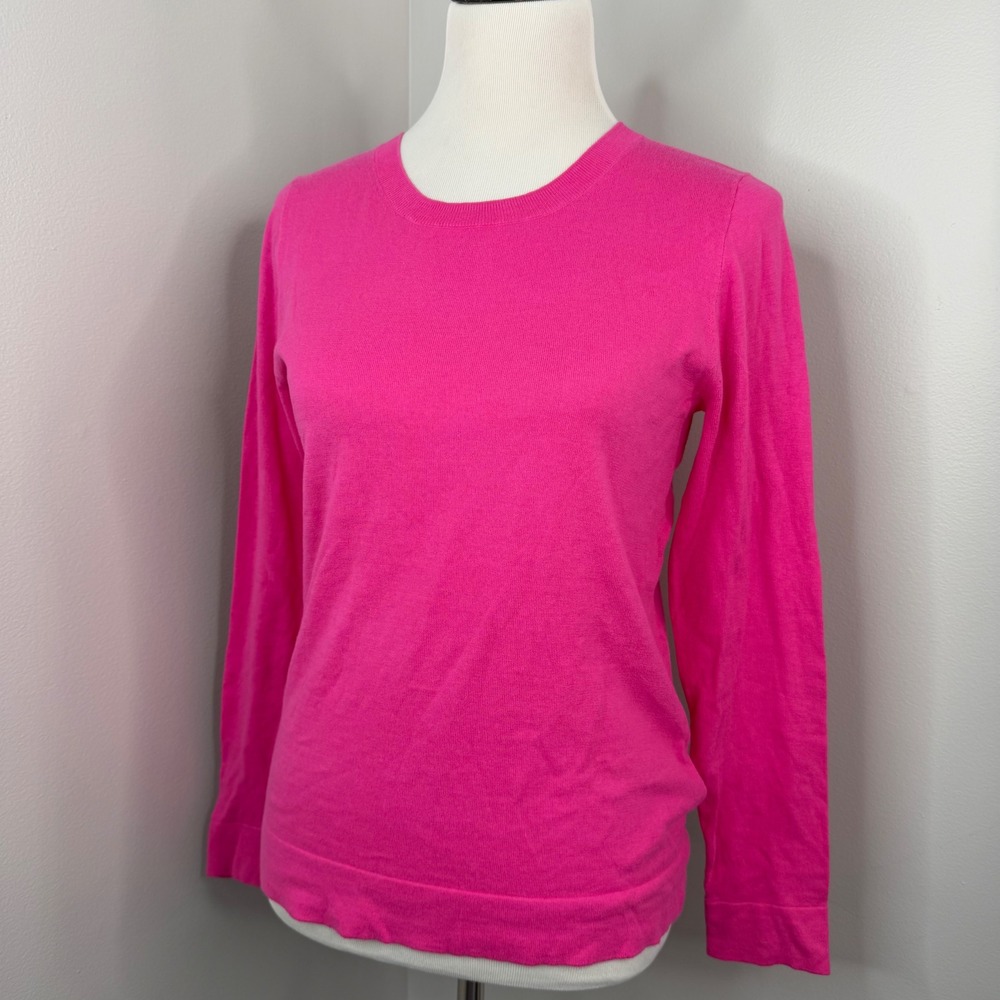 J.Crew Teddie Sweater Womens Small Hot Pink Cotton Crewneck Long Sleeve Knit